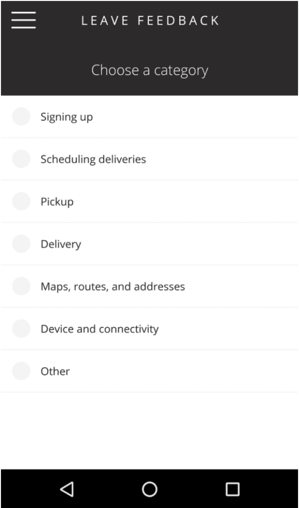 Leave Feedback section screenshot in Amazon Flex driver app