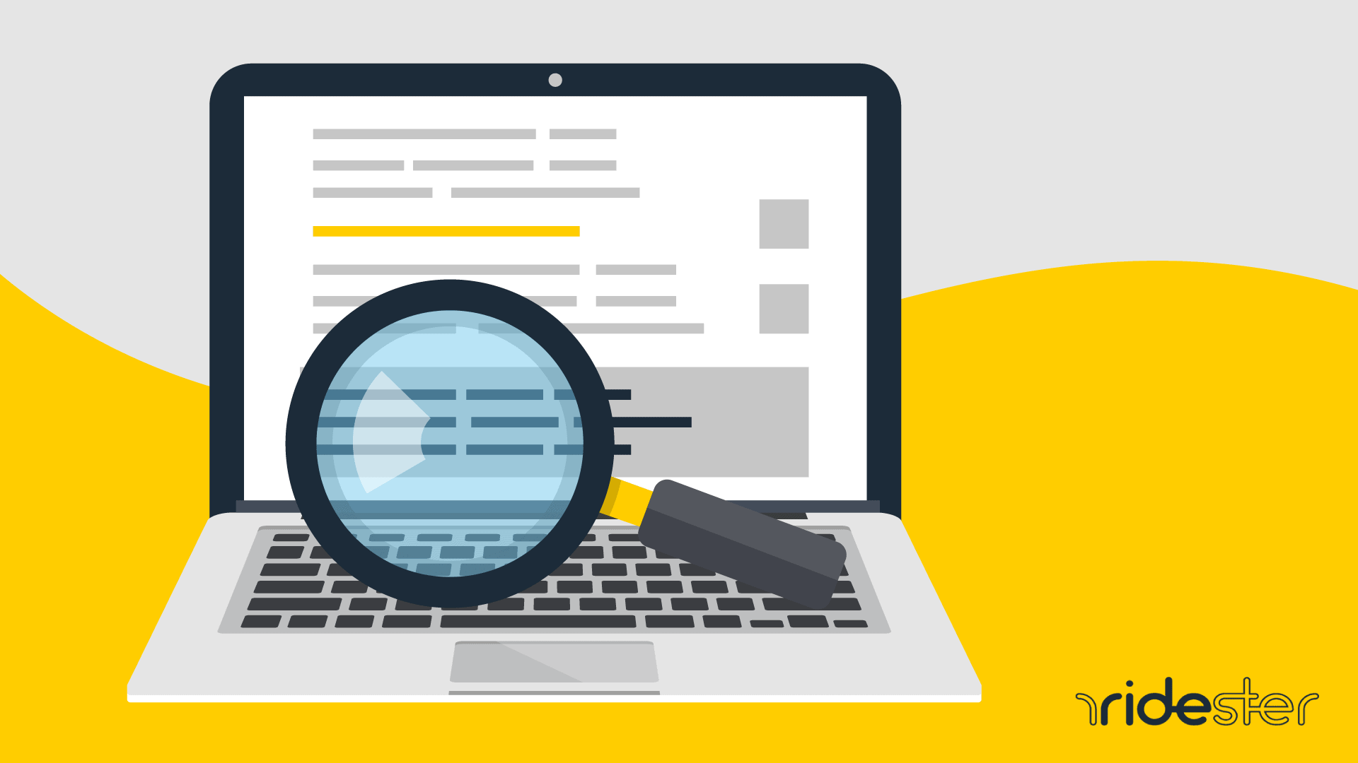 vector graphic of a magnifying glass sitting on laptop keyboard on Uber background check post