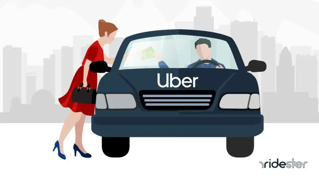 vector graphic of a woman leaning into a rideshare vehicle following uber tipping best practices