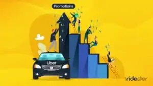 vector graphic showing people celebrating with different uber promotions