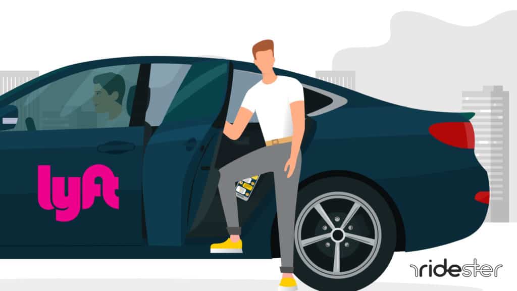 vector graphic showing a man dropping his phone after exiting a lyft vehicle and having to use Lyft Lost and Found to get it back