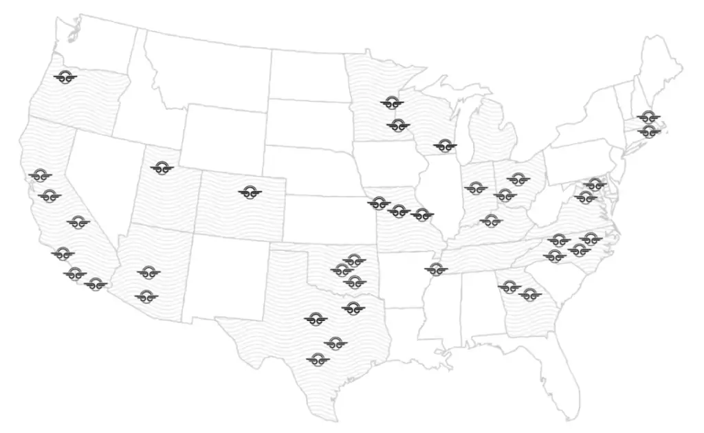 A map of where Bird scooters are available