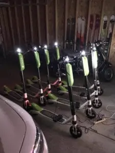Lime scooters charging in garage