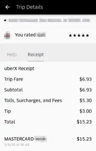 a screenshot of an uber receipt