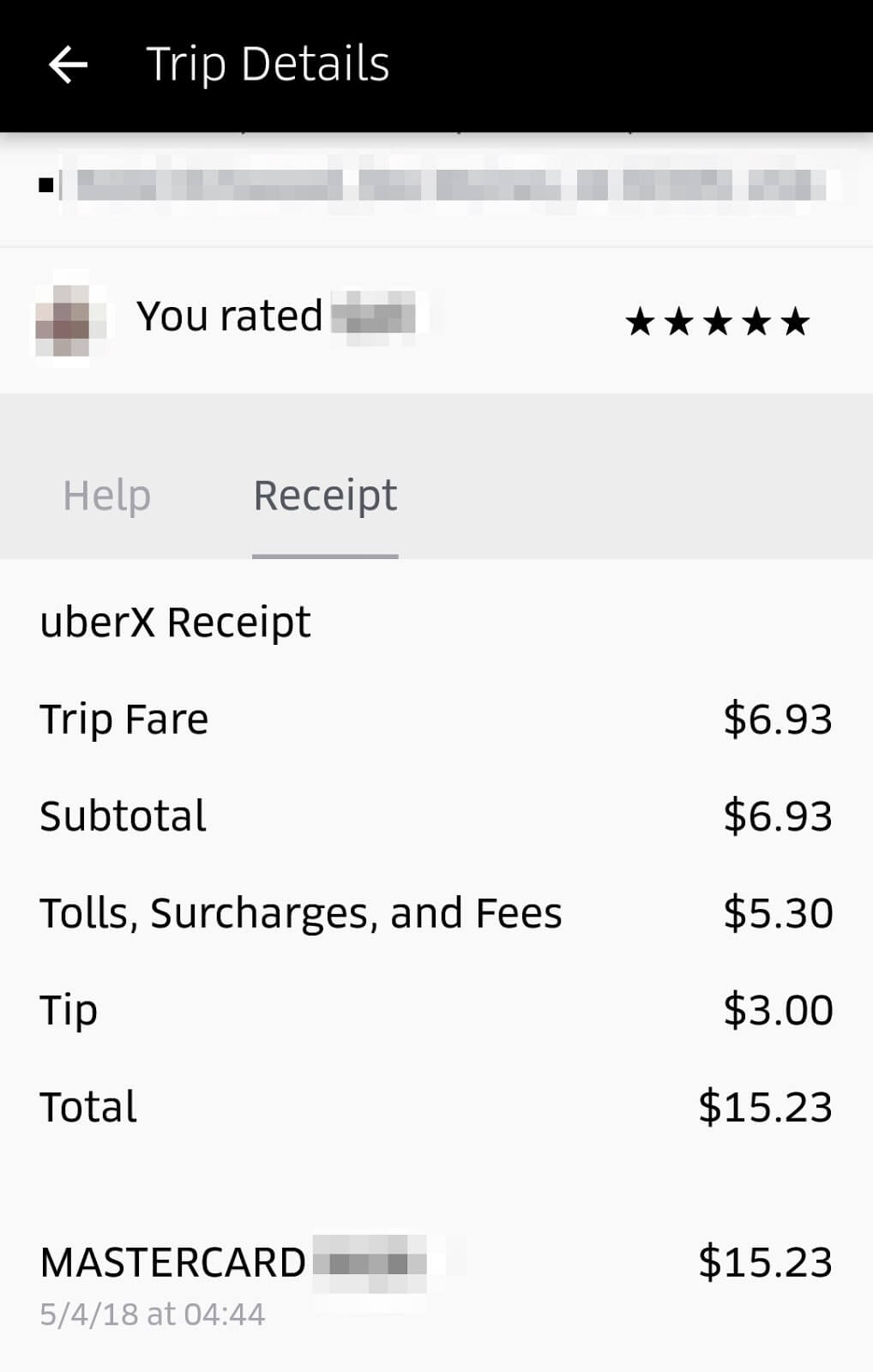 Uber receipt example