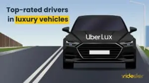 vector graphic of an Uber lux vehicle with the worlds "top rated drivers in luxury vehicles"