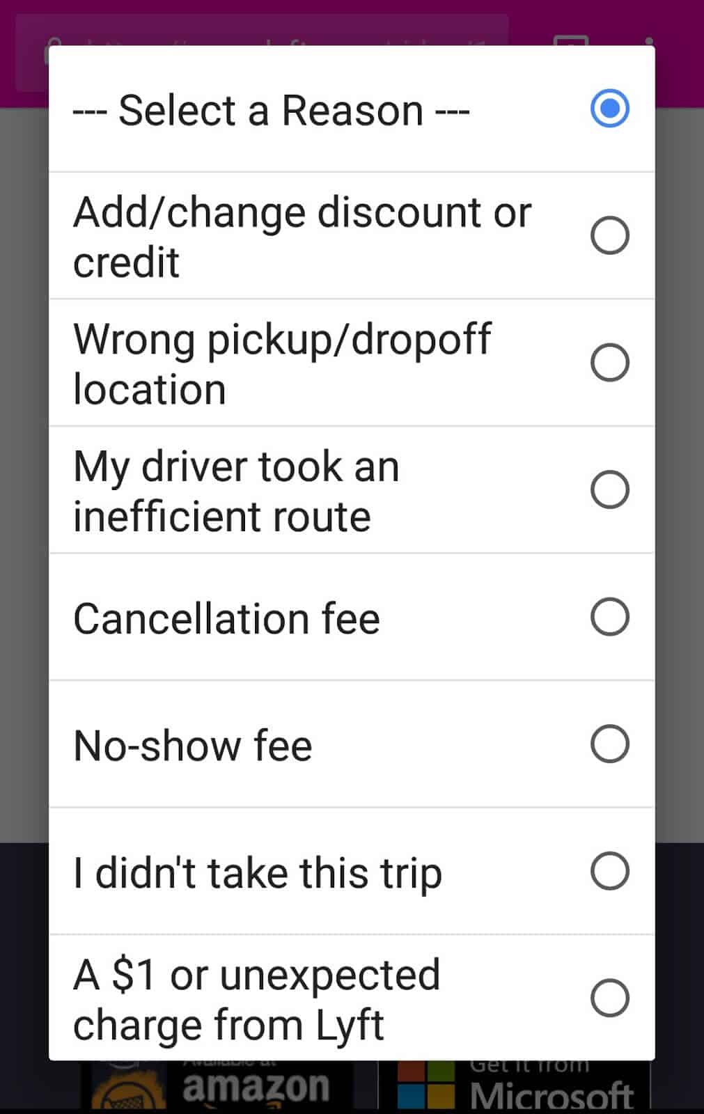 How (and Why) to Check Your Lyft Ride History - Select reason for lyft price review