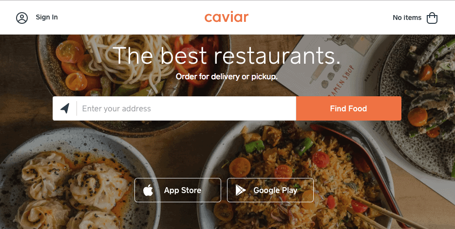 Screenshot from the Caviar Homepage