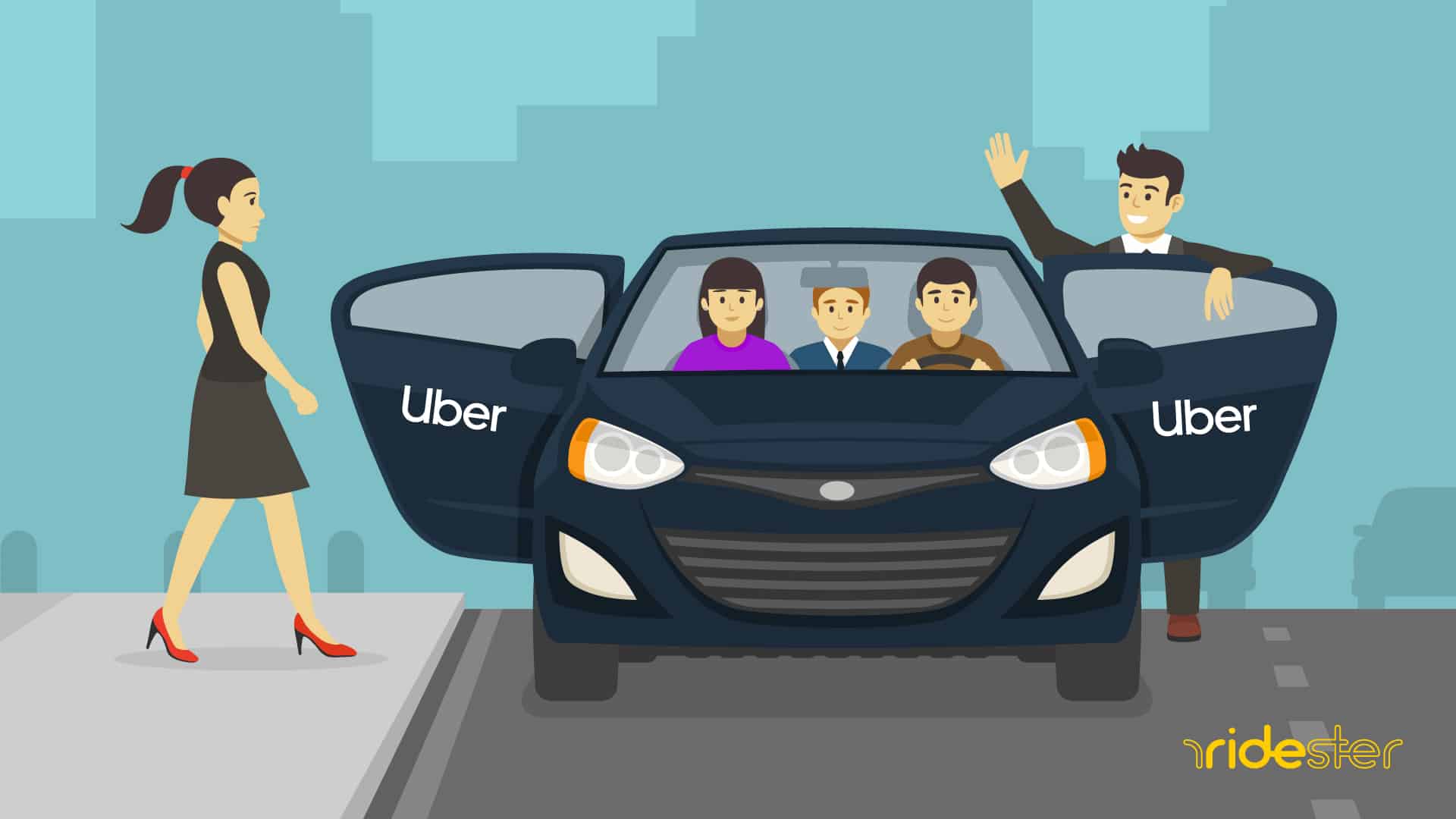vector graphic showing multiple people in an uber vehicle to indicate does uber charge per person
