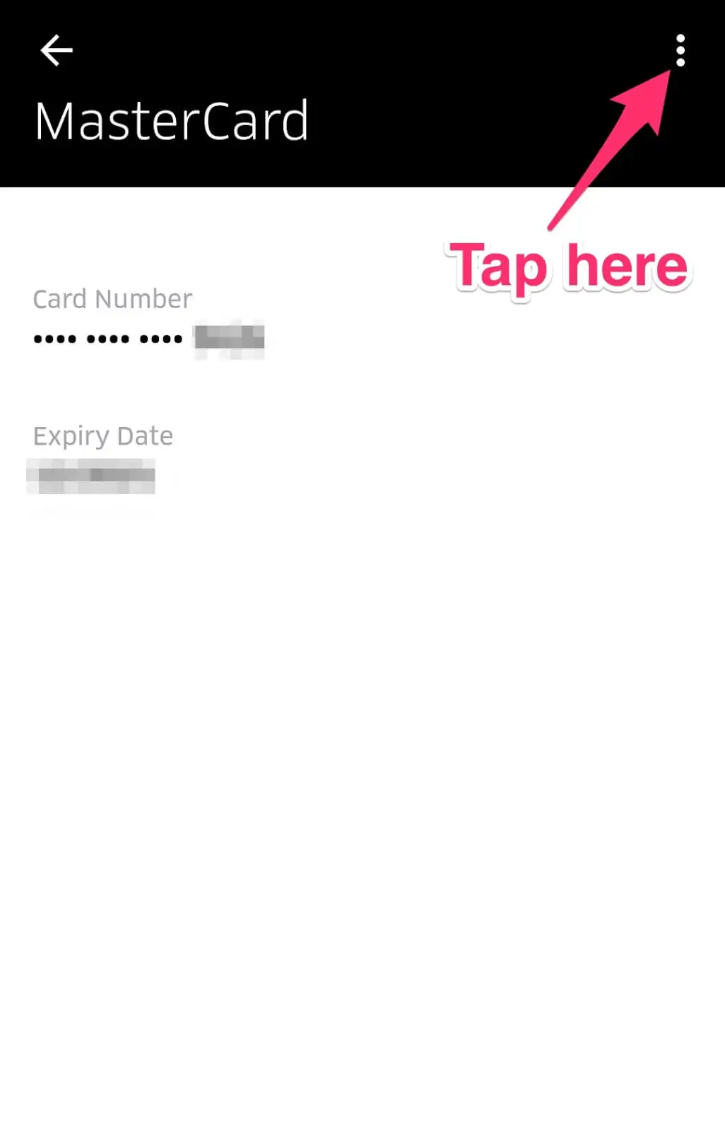 How to Remove Your Credit Card from Uber: tap dots to edit payment info