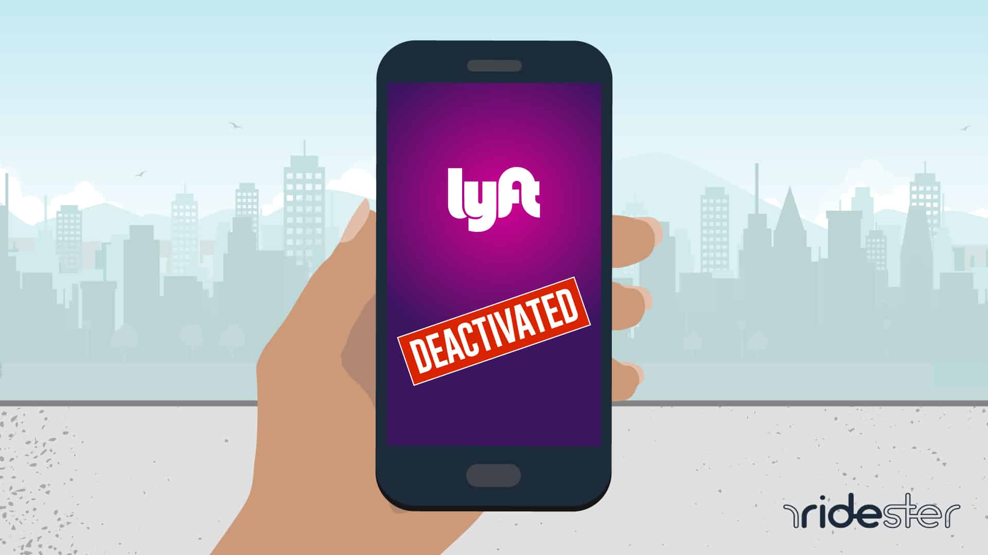 hand holding a mobile phone with a Lyft deactivation message on the screen