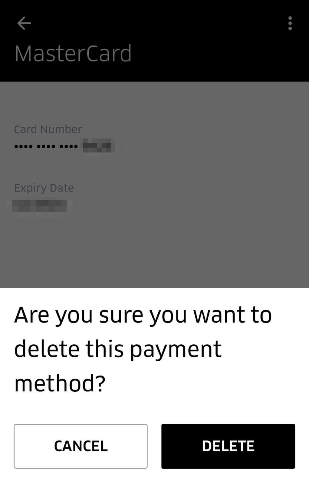 How to Remove Your Credit Card from Uber: confirm deletion