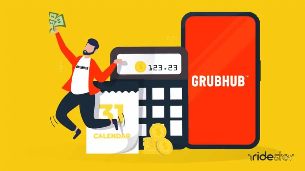 vector graphic showing a man celebrating Grubhub driver pay day