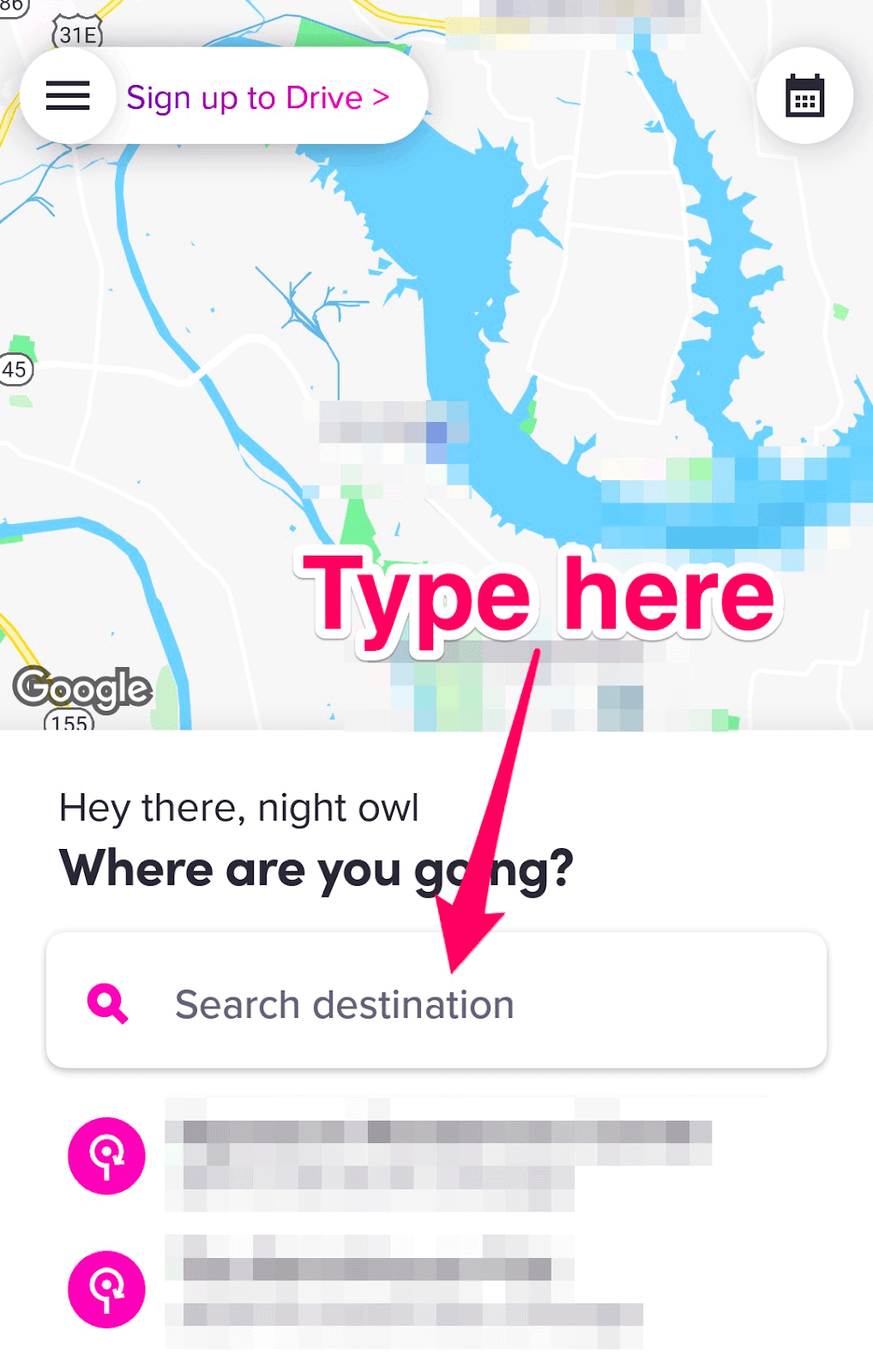 How to Schedule a Lyft Ride - Search destination
