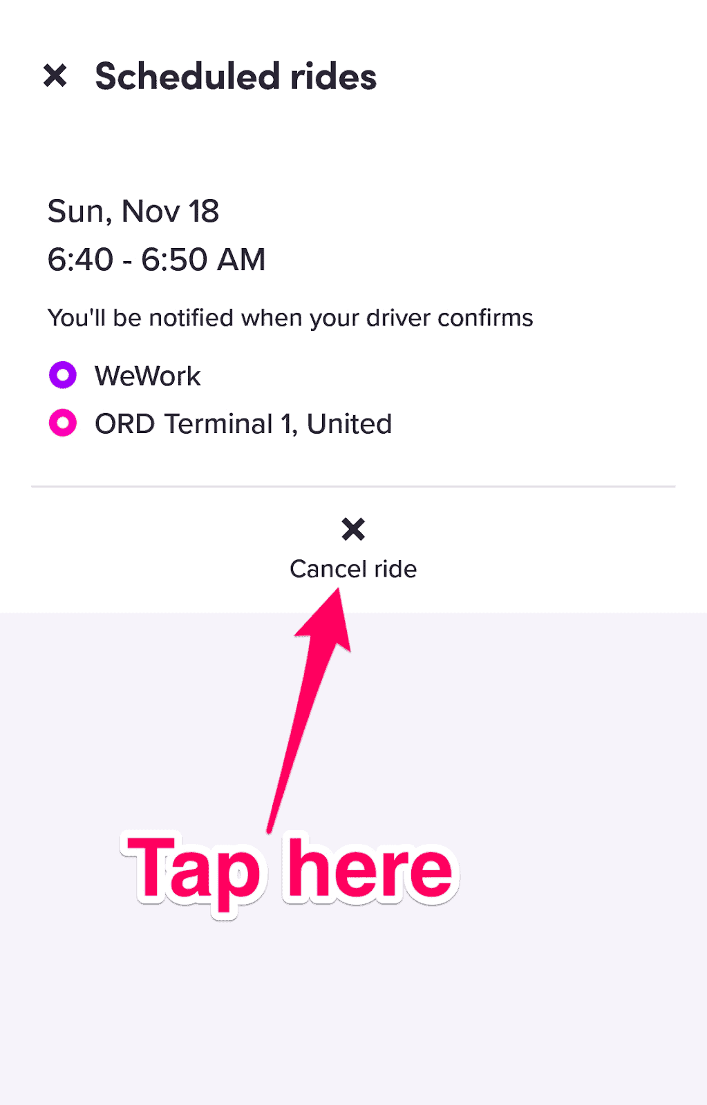 How to Schedule a Lyft Ride - Cancel ride
