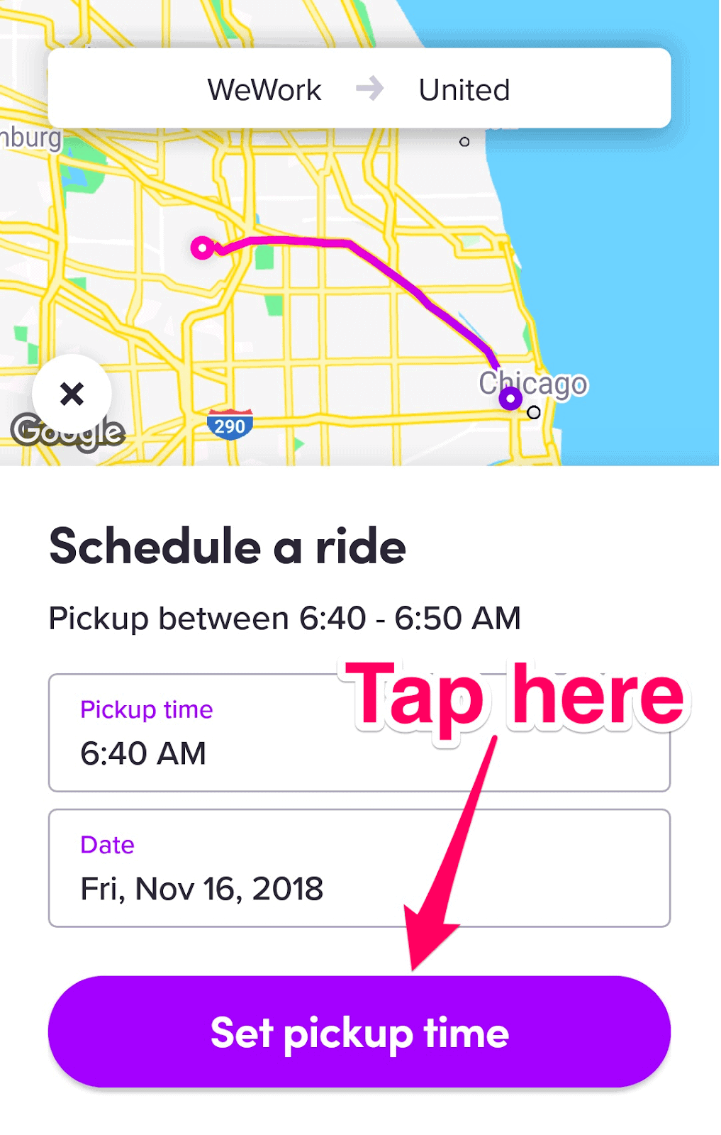 How to Schedule a Lyft Ride - Set pickup time