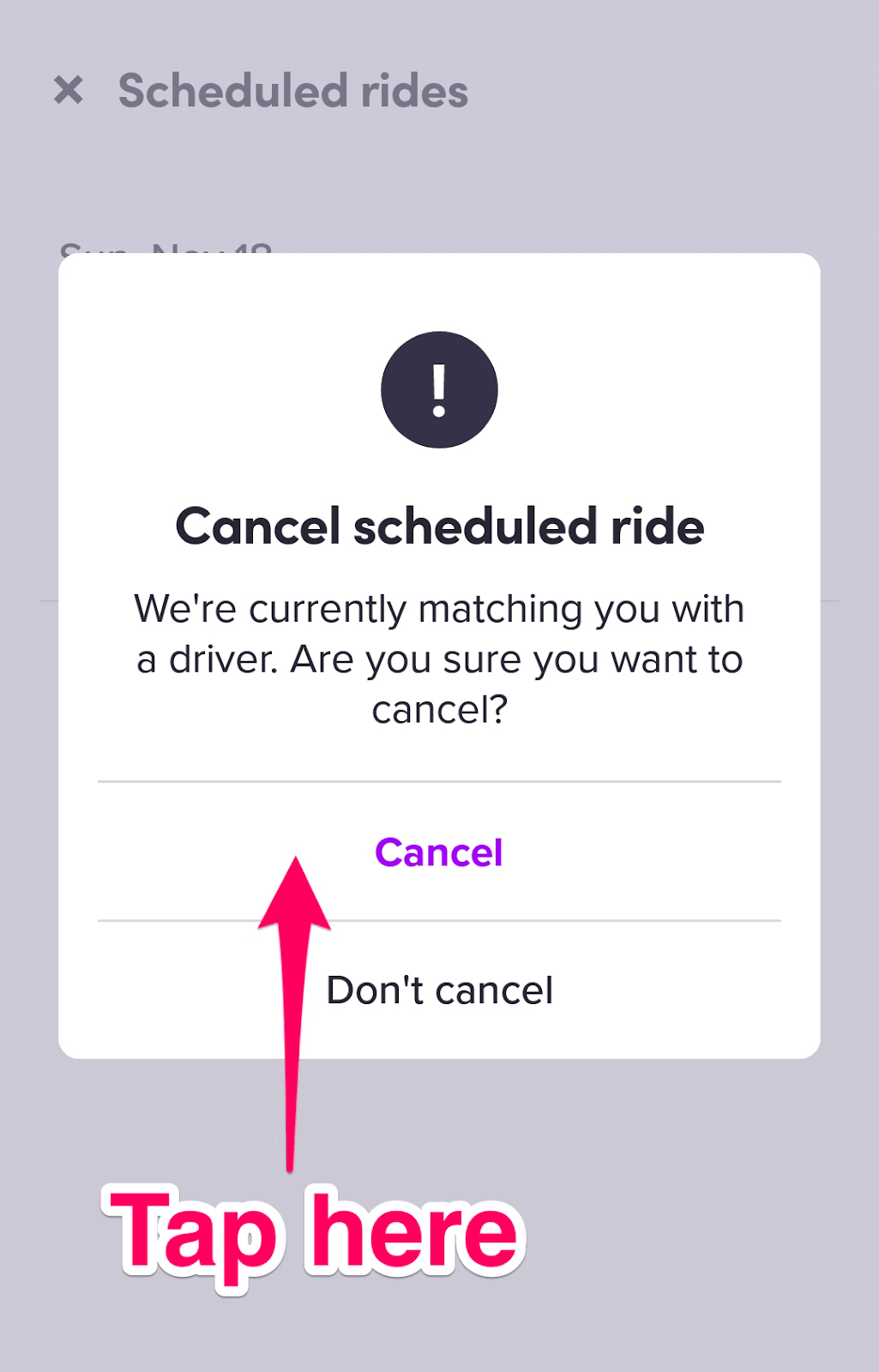 How to Schedule a Lyft Ride - Confirm cancellation