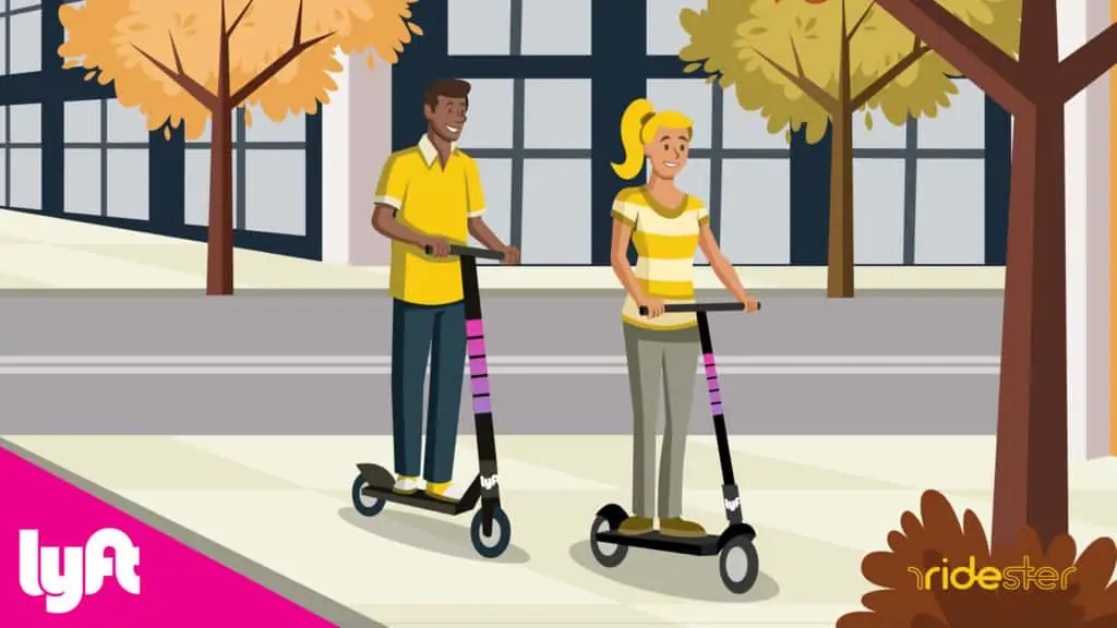 vector graphic showing a man and a woman riding Lyft Scooters