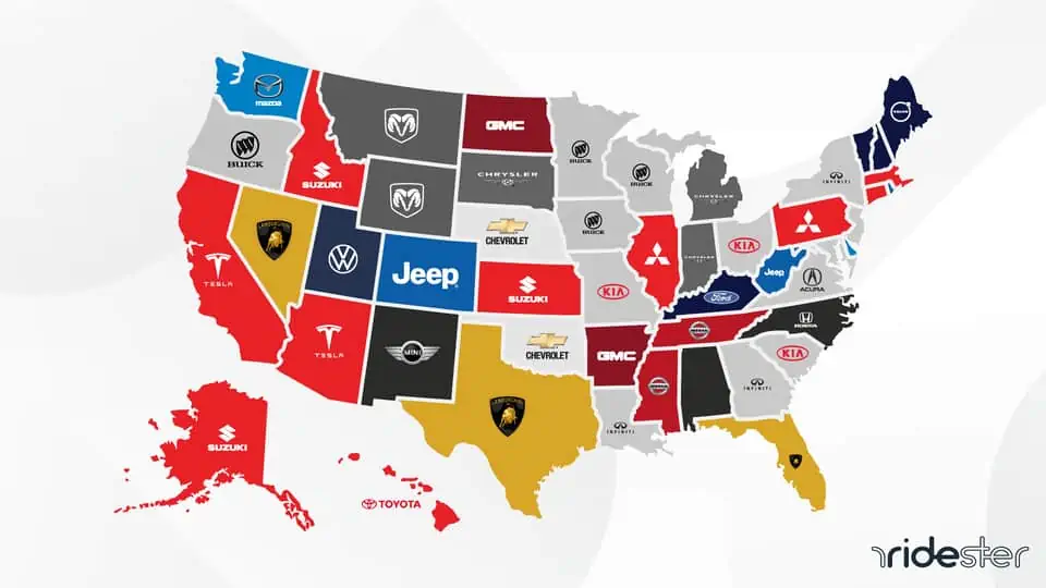 vector graphic showing the most popular car brands by state