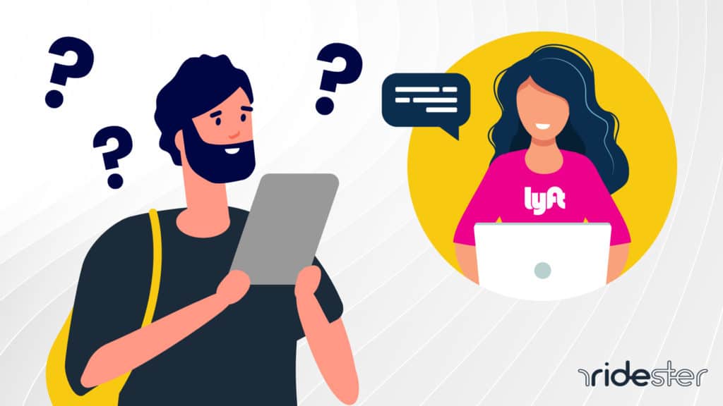 vector graphic showing a confused looking man on the phone with Lyft customer service