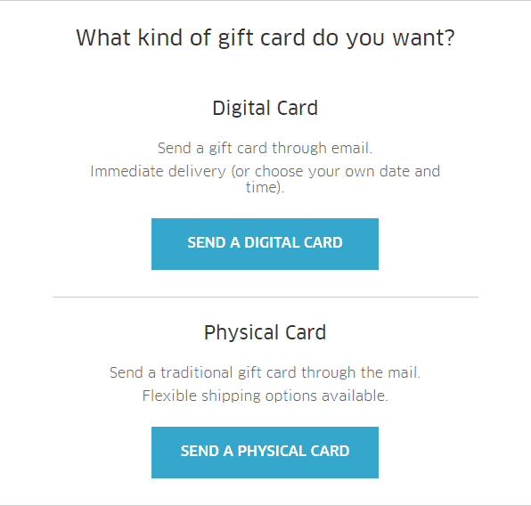 Choose Uber gift card format