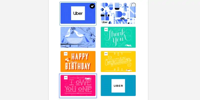 Uber gift card digital designs