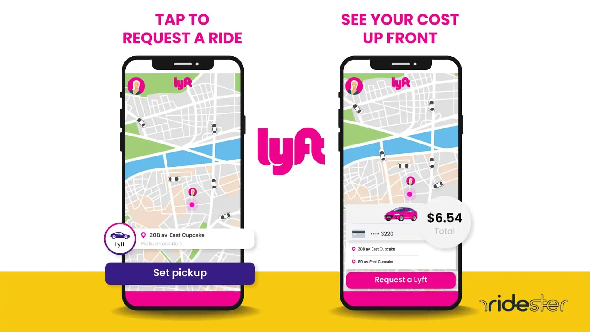 vector graphic demonstrating how does lyft work in real time with screenshots on mobile phones