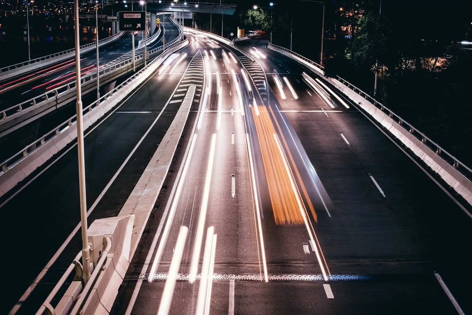 Blur of headlights on freeway