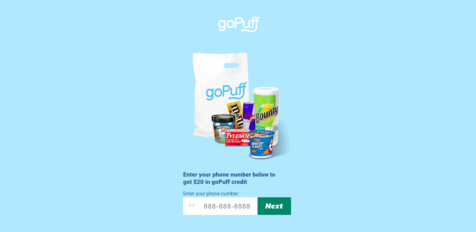 GoPuff login Screen where you can use a GoPuff Discount Code