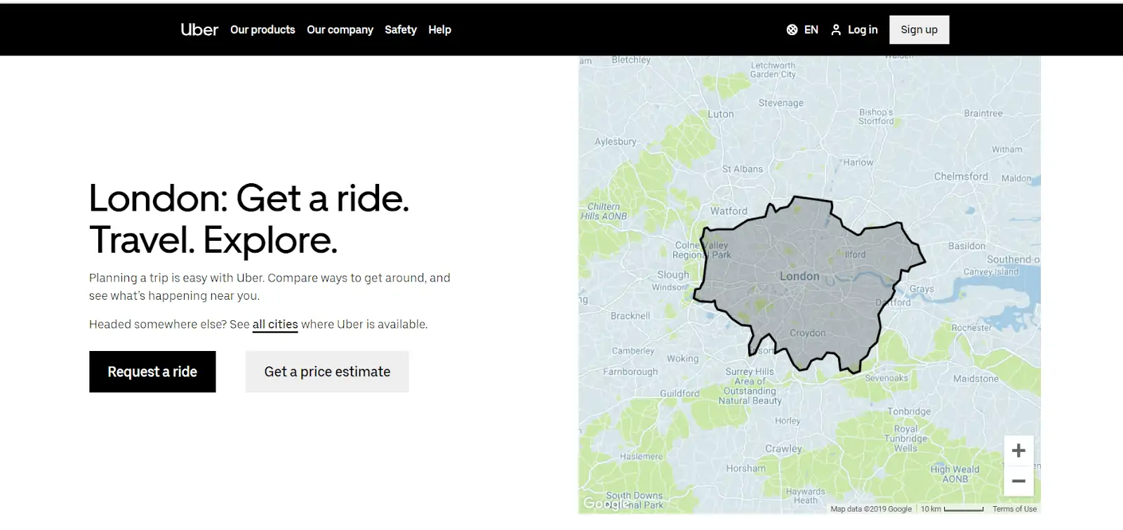 London Uber homepage