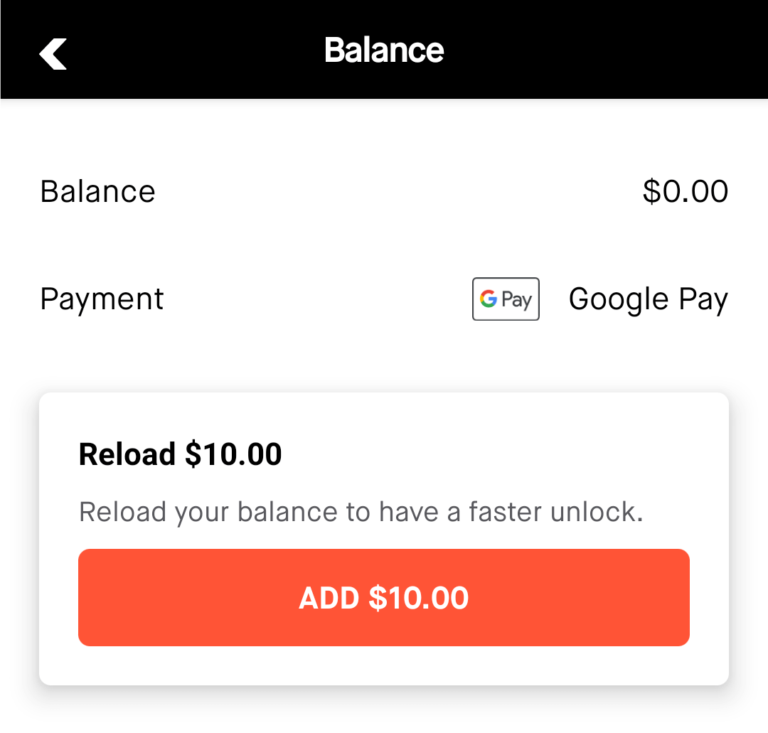 Balance screen on Spin app