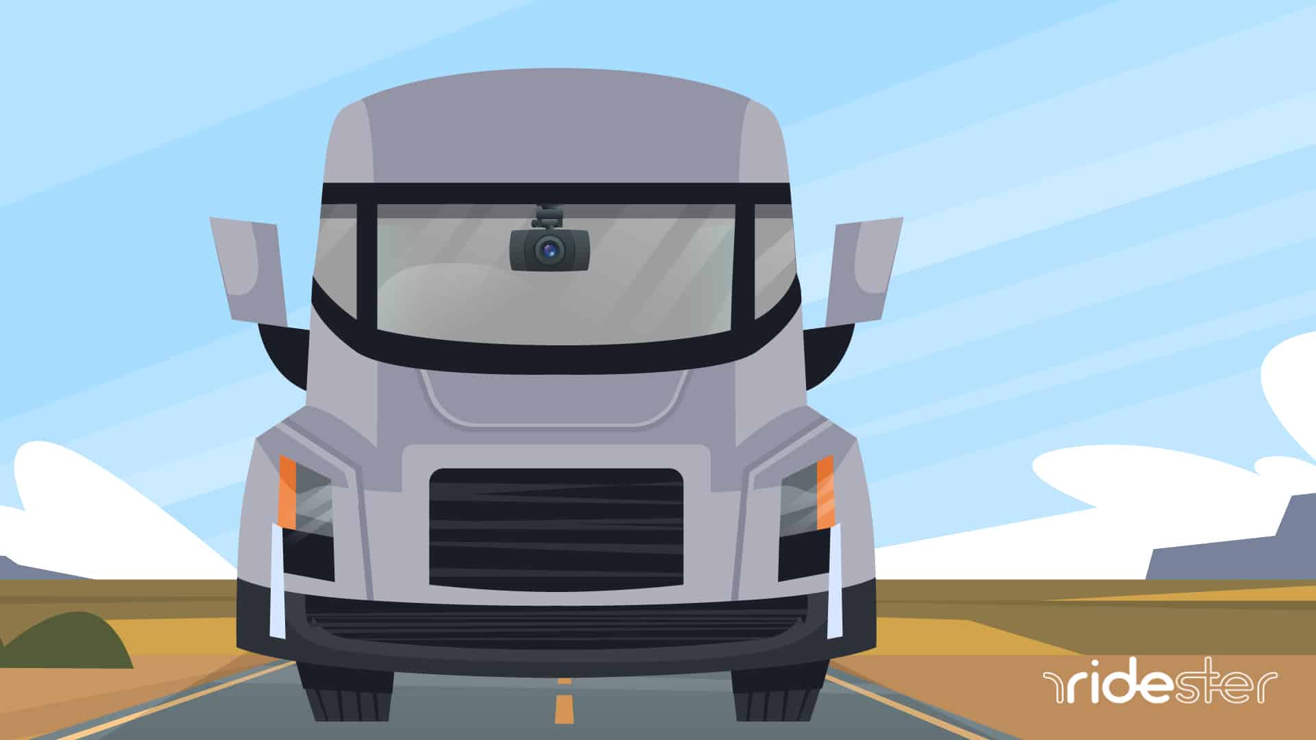 vector graphic showing a truck head on with one of the best dash cam for turckers mounted on the windshield