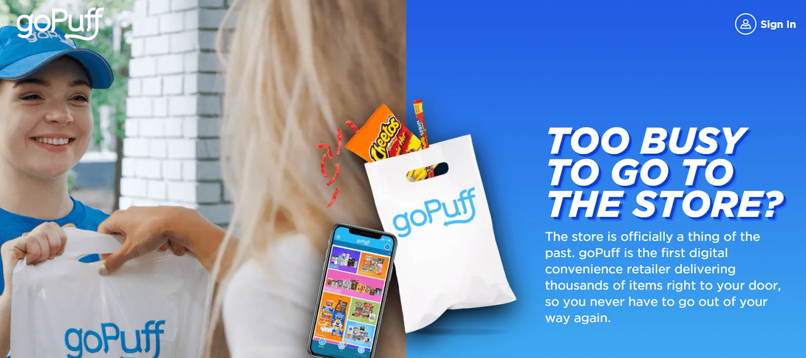 Homepage for GoPuff driver or user
