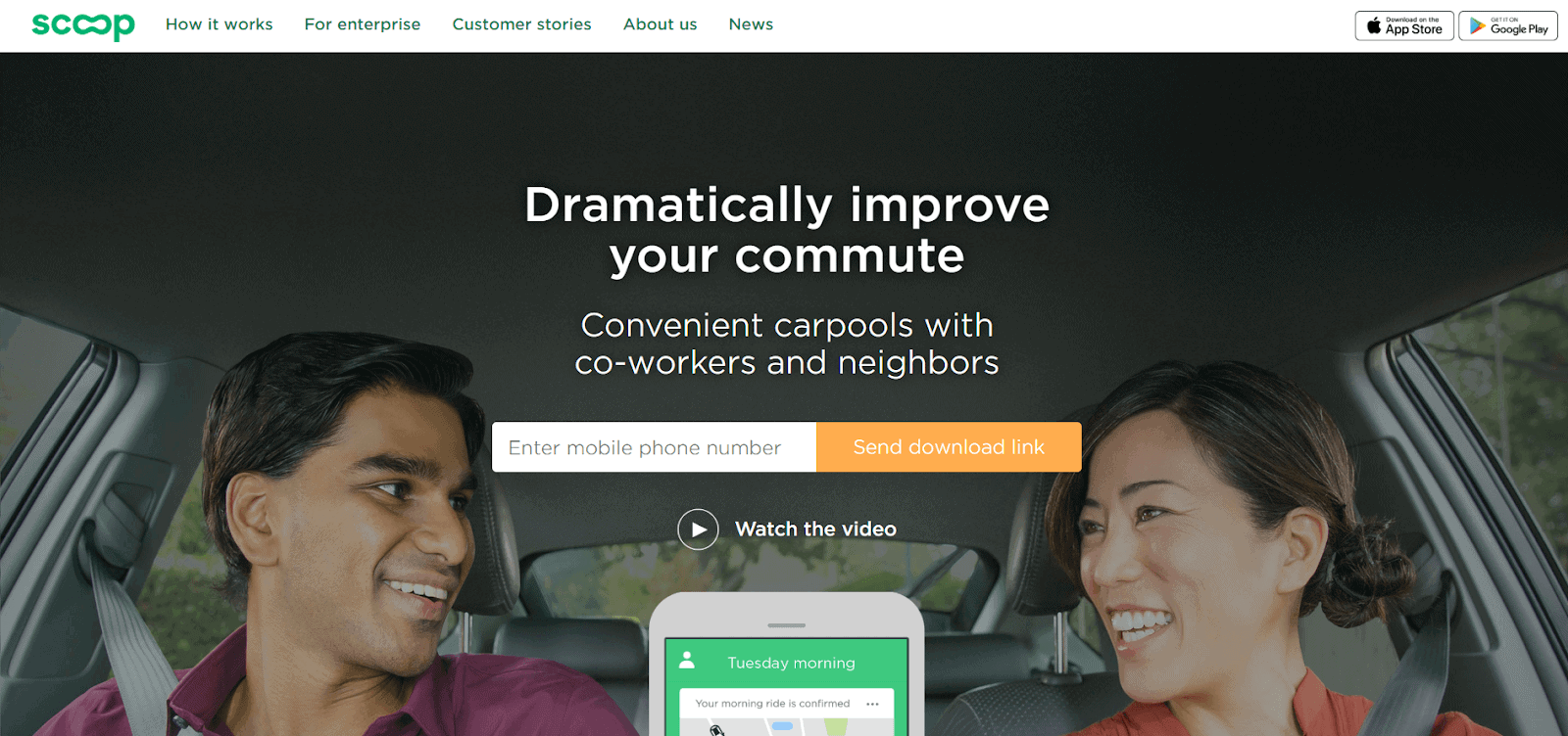 Scoop carpool homepage screenshot
