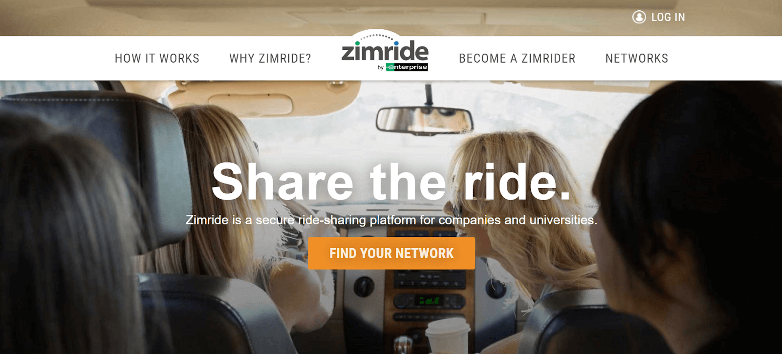 Zimride carpool app homepage screenshot