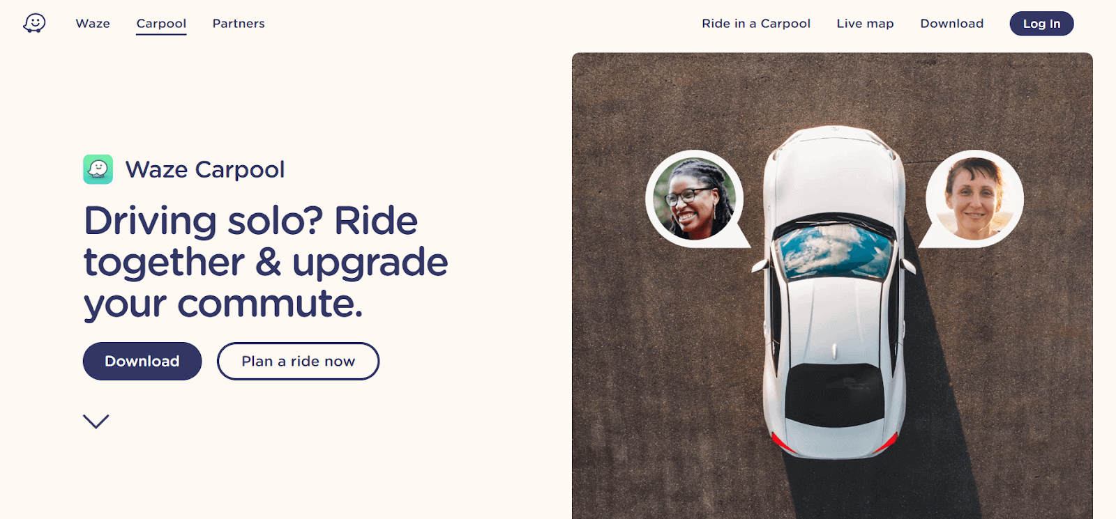 Waze carpool homepage screenshot