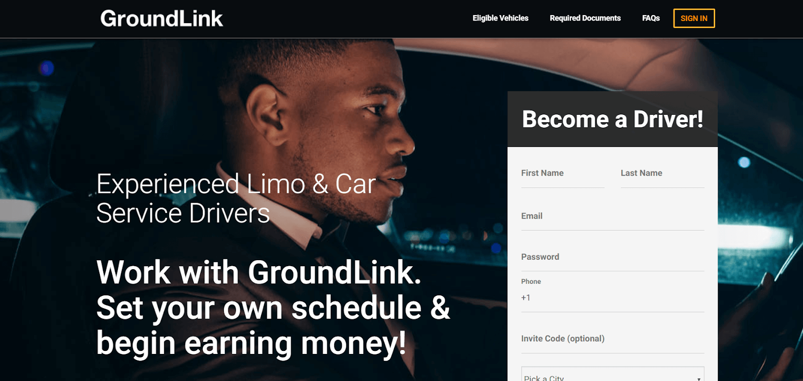 Become a Driver page on GroundLink