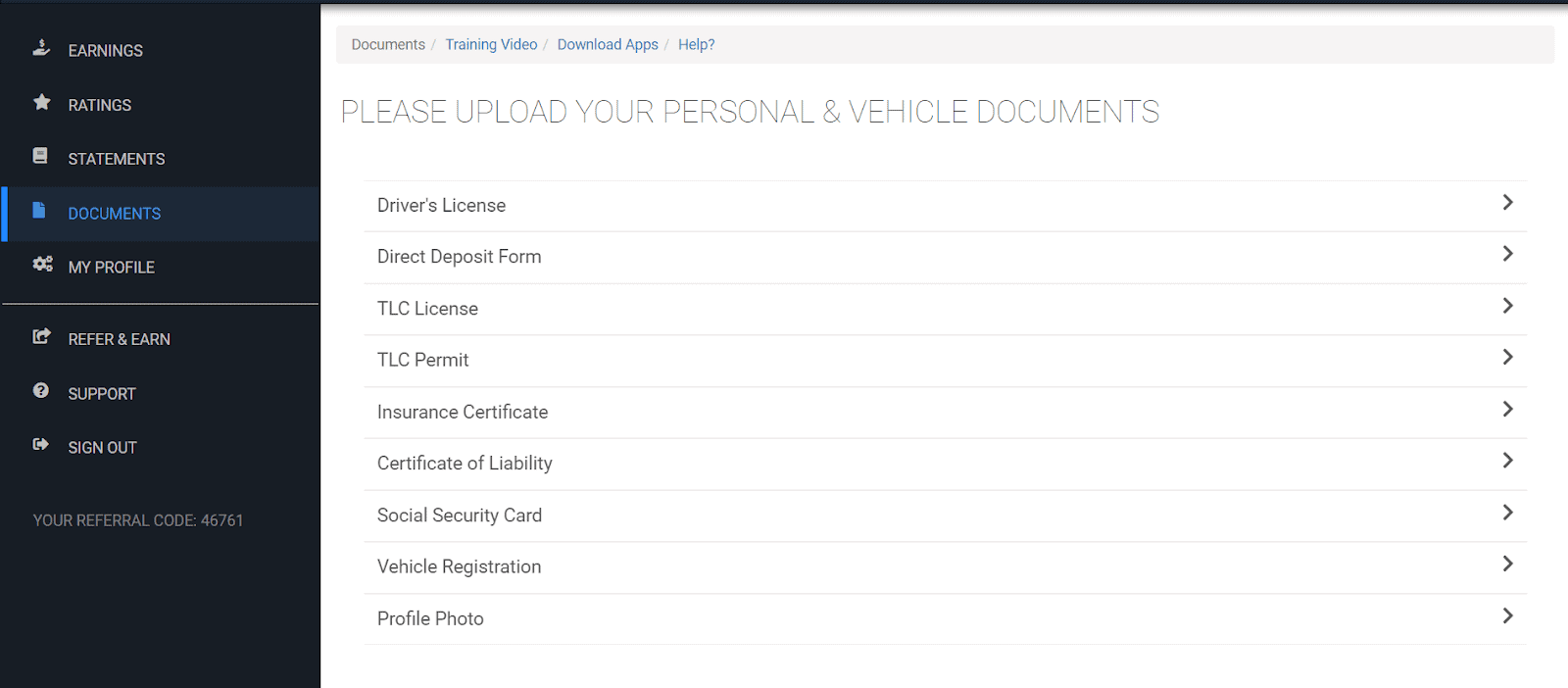 Upload personal and vehicle documents