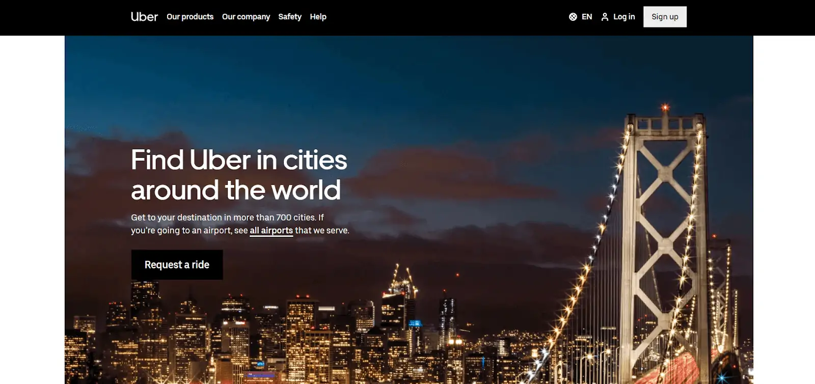 Uber cities listing homepage