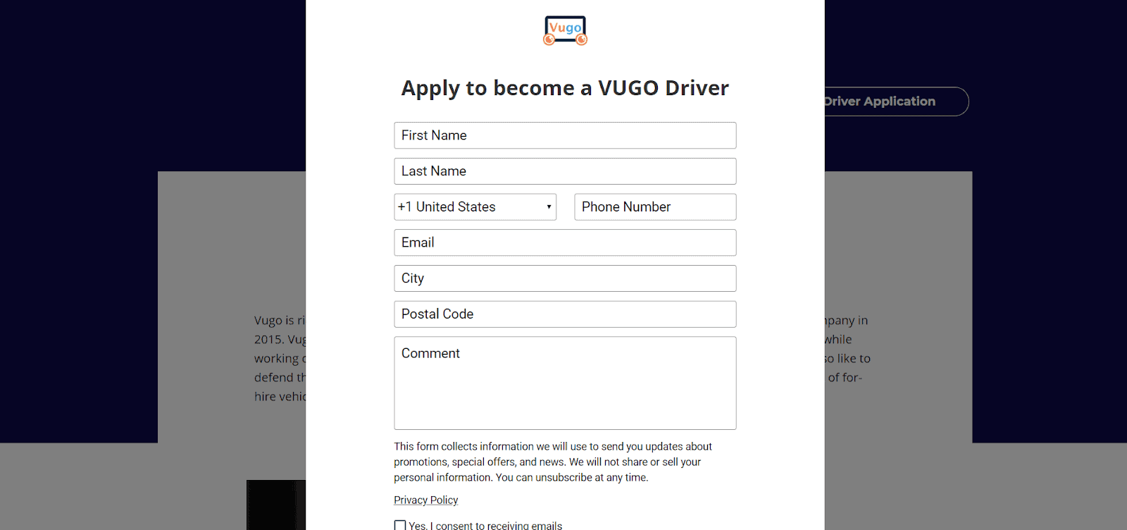 Vugo driver application