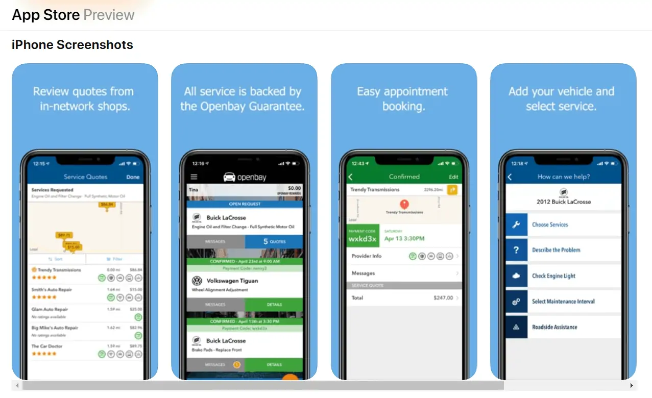 Openbay car maintenance app screenshot