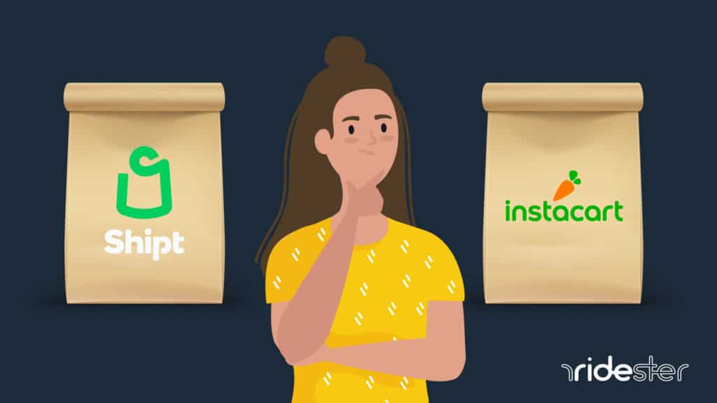 vector graphic showing a person confused about shipt vs instacart and which app to use
