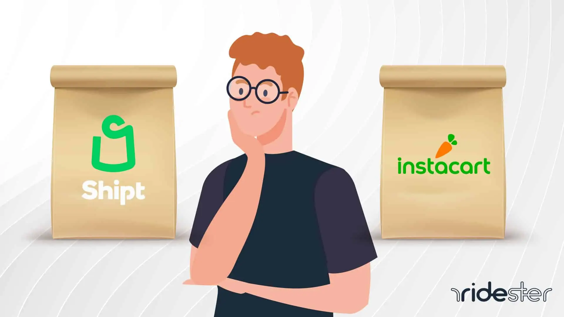 vector graphic showing a person confused about shipt vs instacart and which app to use