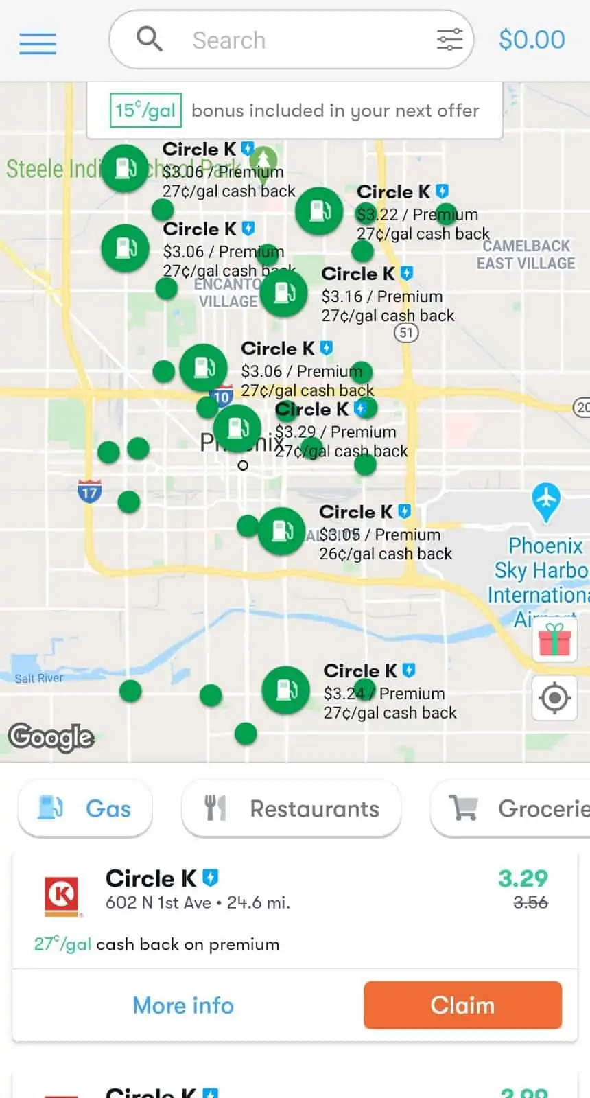 Gas station map on app