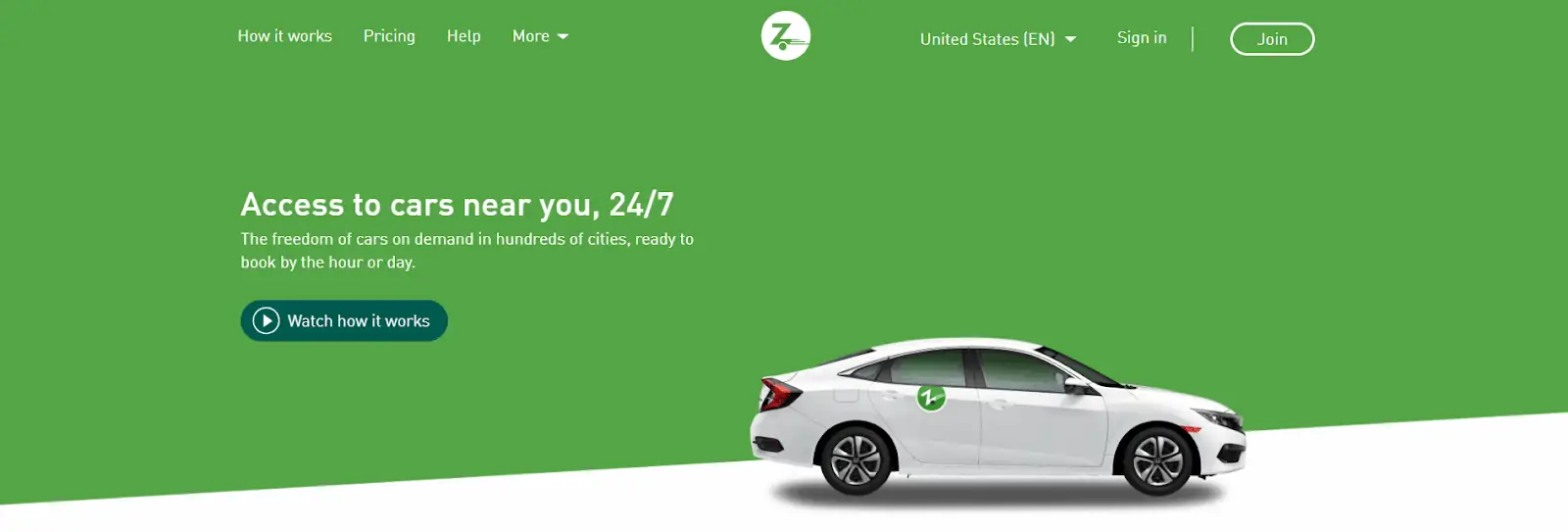 Car share: The Zipcar homepage 