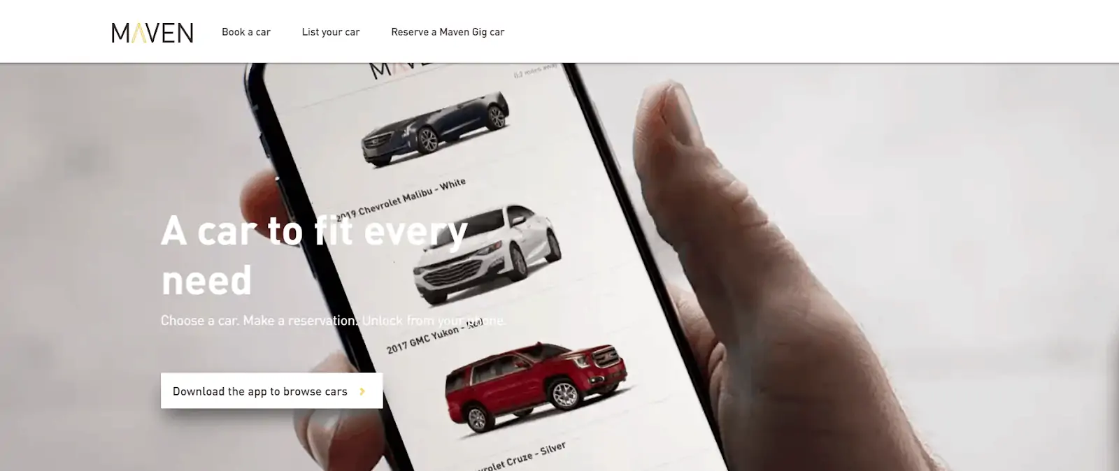 Car share: The Maven homepage