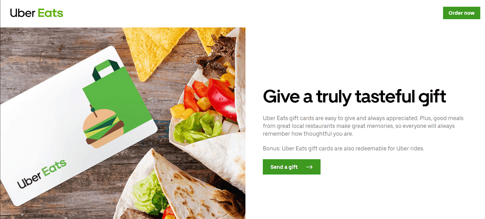 The Uber webpage to purchase an Uber Eats gift card