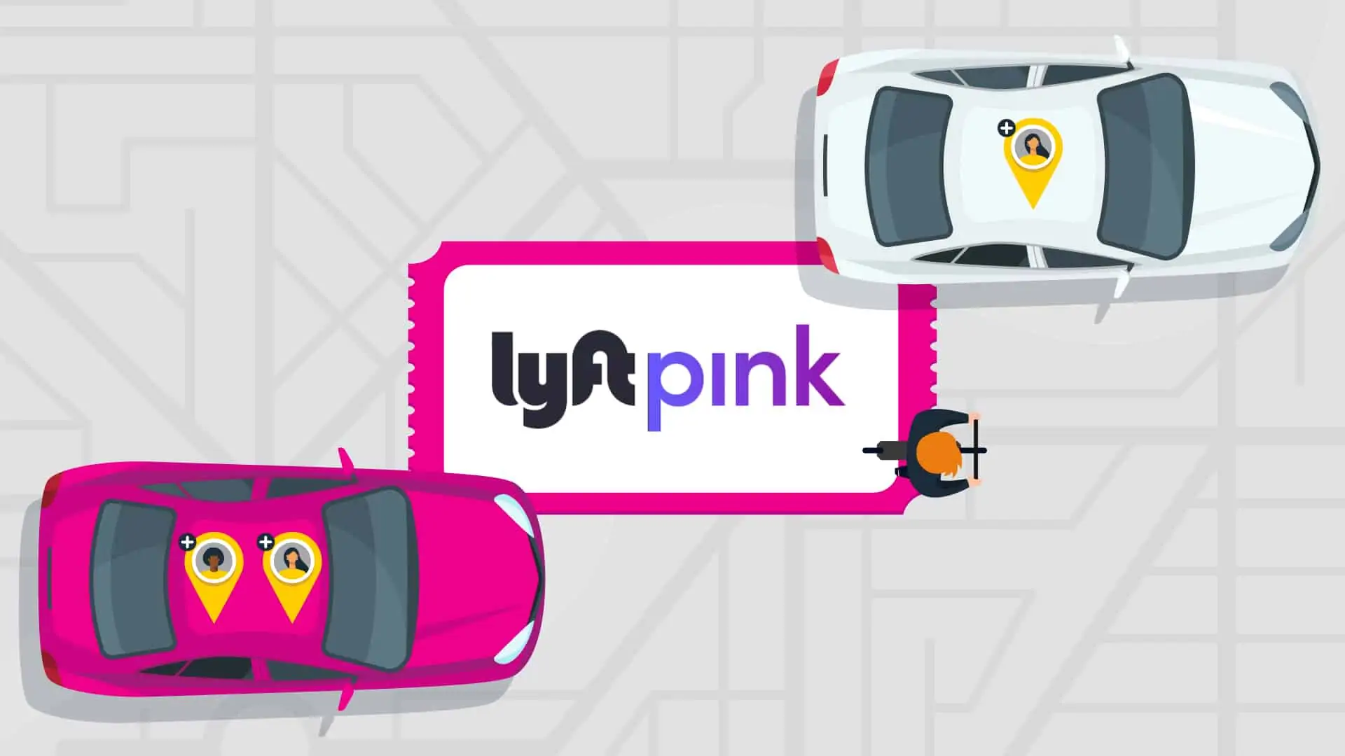 vector graphic showing lyft pink vehicles next to a coupon that says lyft pink