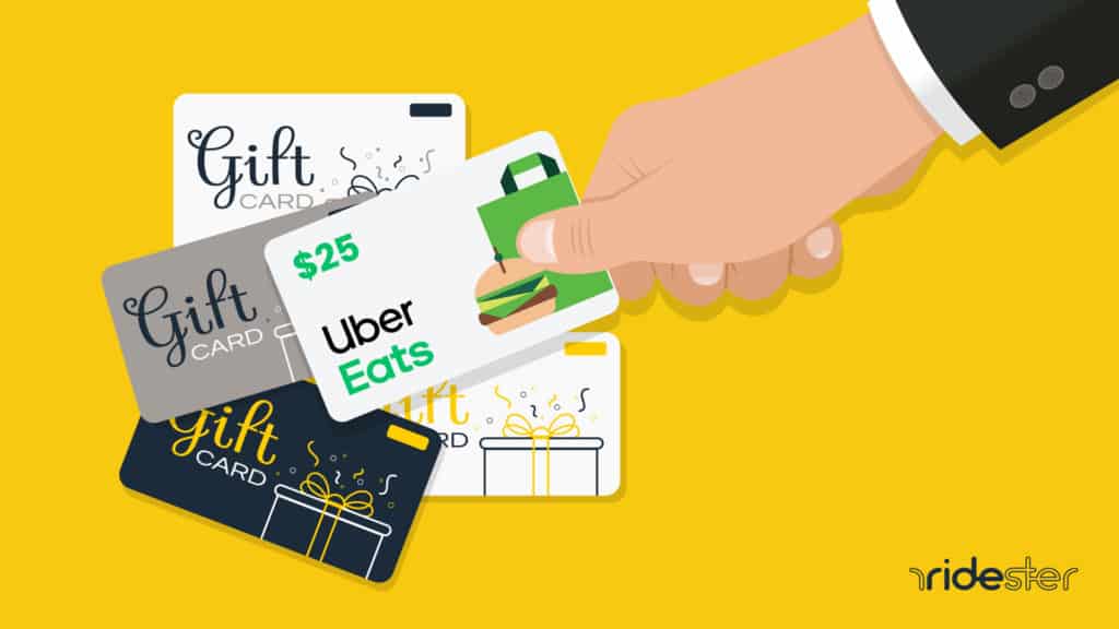 vector graphic showing hand holding an Uber Eats gift card