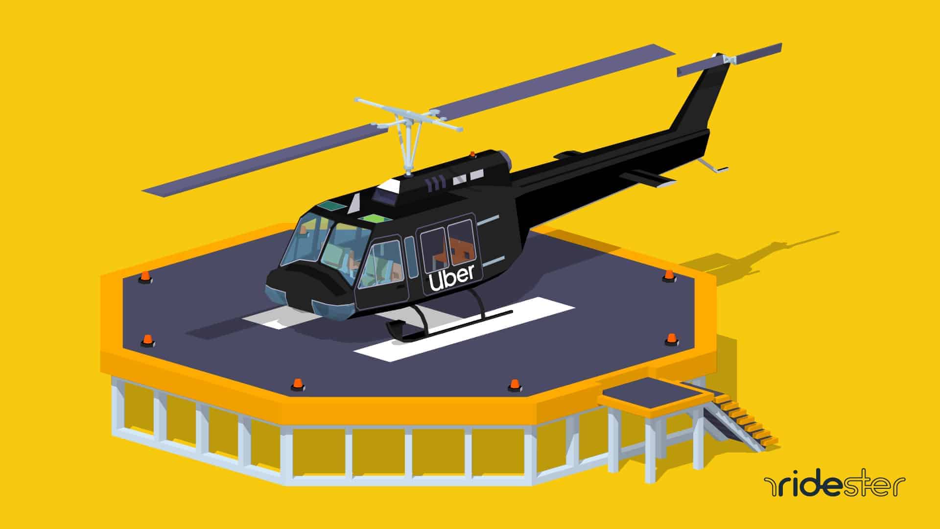 vector graphic showing an Uber helicopter on a helipad